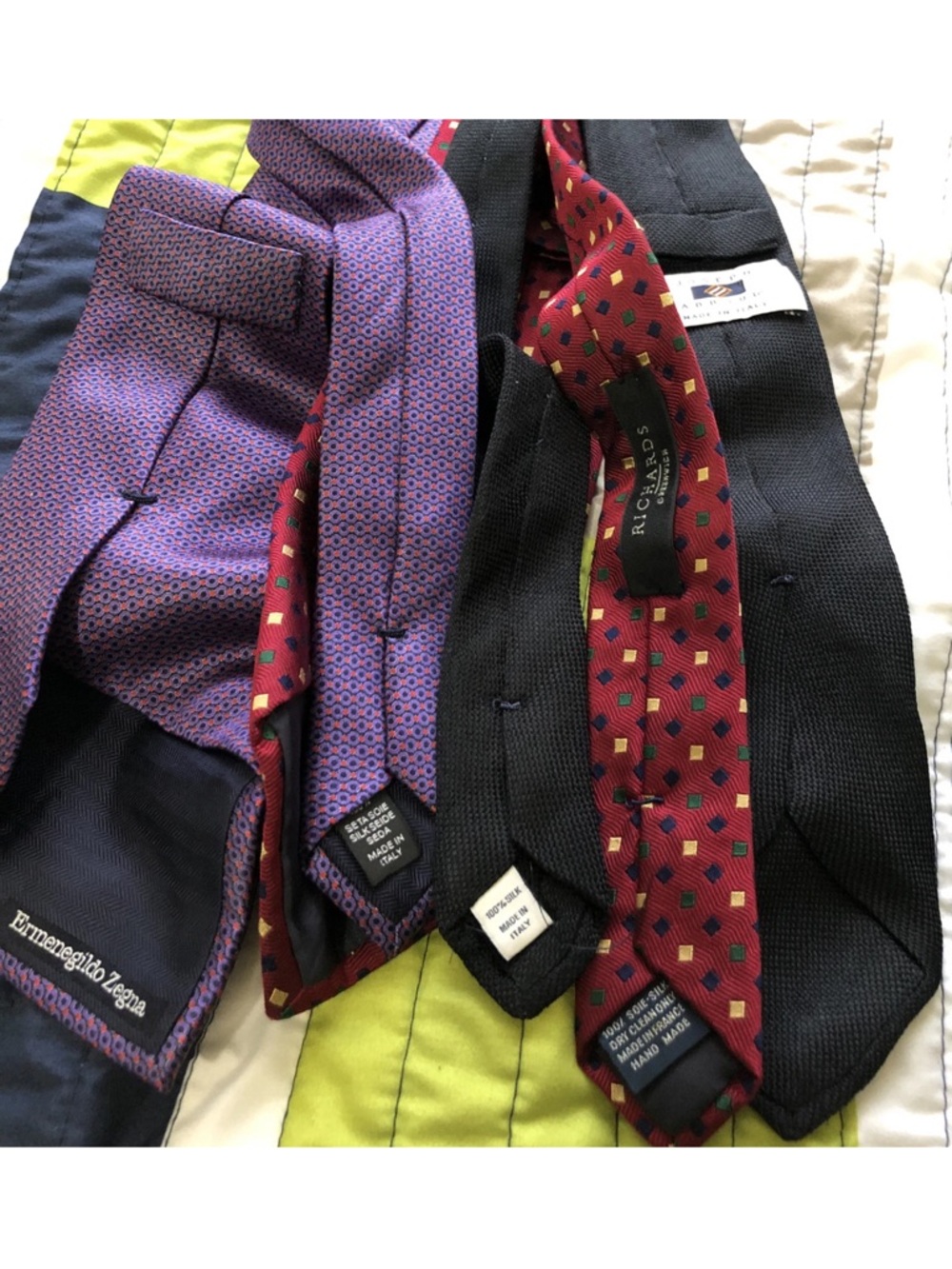 3 Pieces 100% Silk Ties Ermenegildo Zegna, Joseph Abboud And Richards Greenwich